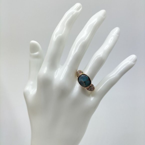 Ring Colorful 18K Rose Gold Pink & Blue 2.57 Ct Gemstone + Diamonds Vintage 9.25 - Picture 8 of 9